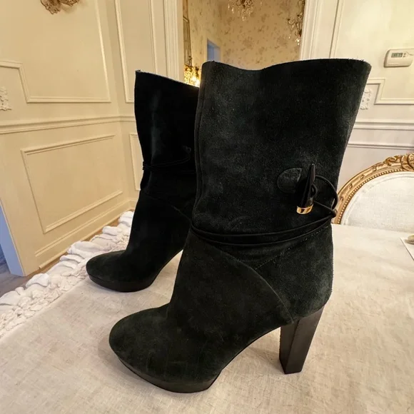 House of Harlow 1960 Suede Green Mid-Calf Boots - Picture 2 of 10
